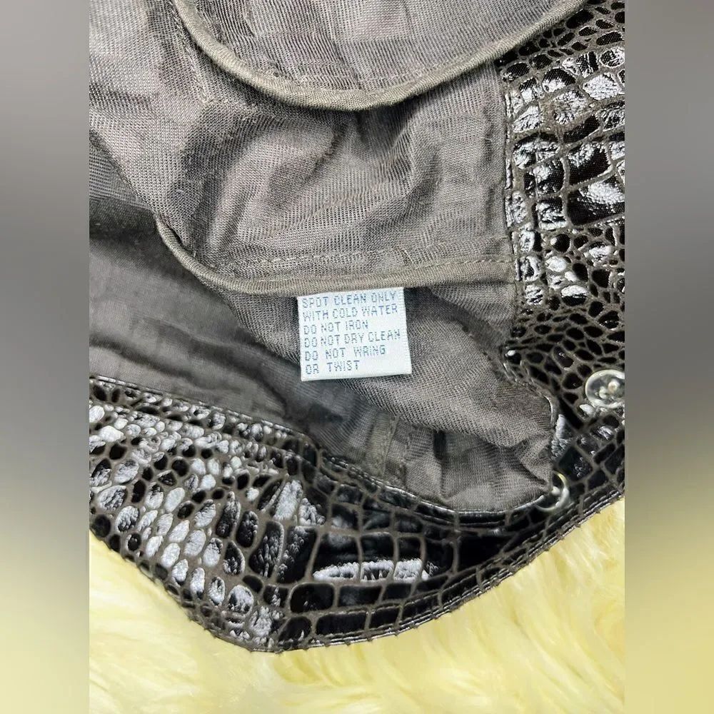JUST B Dark Chocolate Brown Crocodile Print Faux Leather Jacket Sx XL - Picture 3 of 7